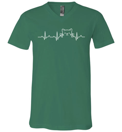 Cat Face Heartbeat V-Neck