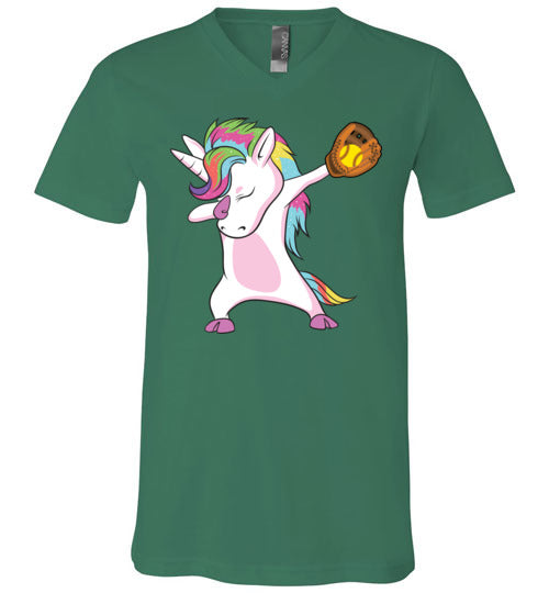 Softball Dabbing Unicorn V-Neck