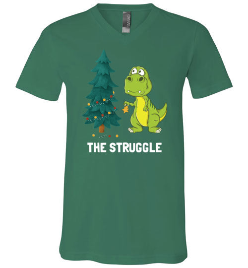 Dinosaur T-Rex Christmas Struggle V-Neck