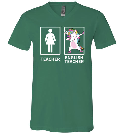 Dabbing Unicorn English Teacher V-Neck