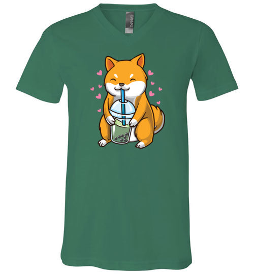 Shiba Inu Drinking Boba Tea V-Neck