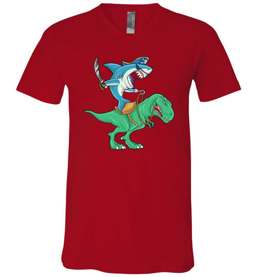 Pirate Shark Riding Dinosaur V-Neck