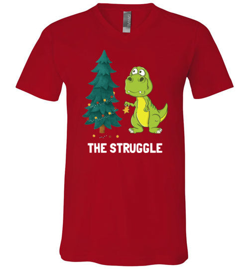 Dinosaur T-Rex Christmas Struggle V-Neck