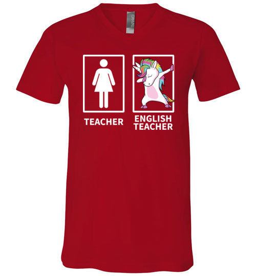 Dabbing Unicorn English Teacher V-Neck