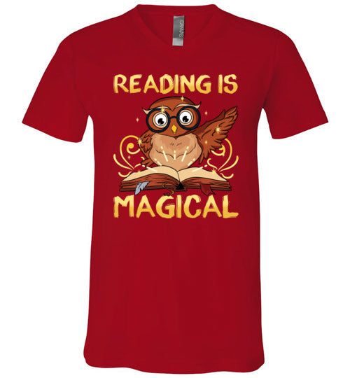 Reading Is Magical Book Owl V-Neck Canvas