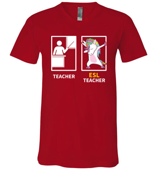 Dabbing Unicorn ESL Teacher V-Neck
