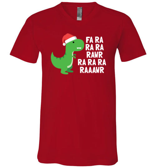 Dinosaur Christmas Fa Ra Ra Rawr V-Neck