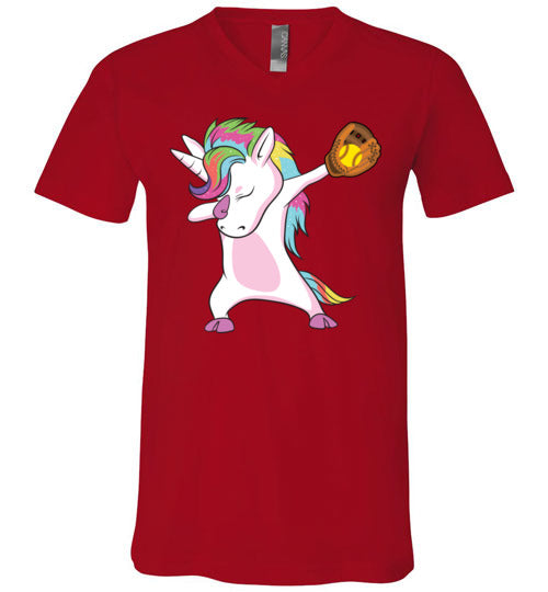 Softball Dabbing Unicorn V-Neck