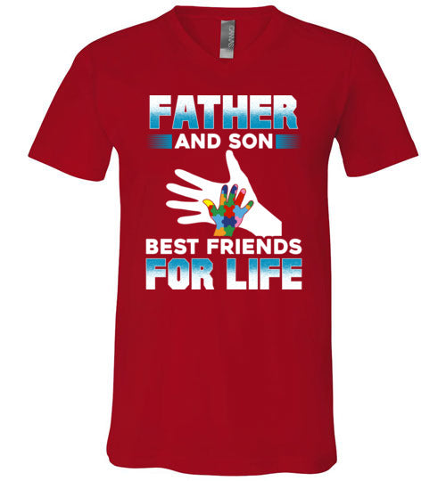 Father Son Autism Best Friends V-Neck
