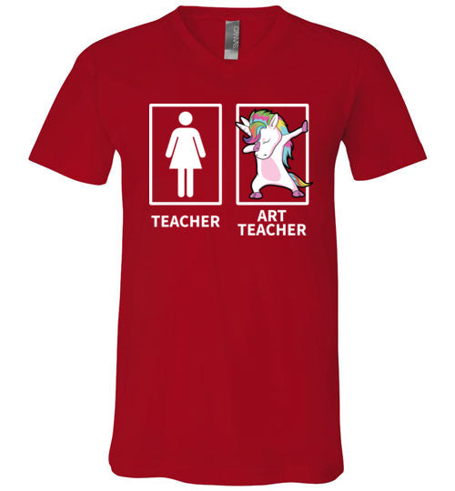 Dabbing Art Teacher Stick Figure V-Neck