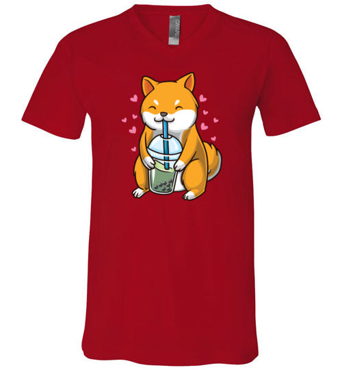 Shiba Inu Drinking Boba Tea V-Neck
