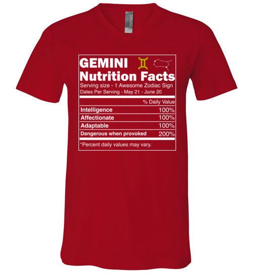 Zodiac Gemini Nutrition Facts V-Neck
