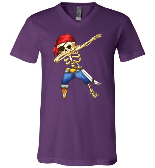 Pirate Dabbing Skeleton Cartoon V-Neck
