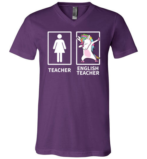 Dabbing Unicorn English Teacher V-Neck