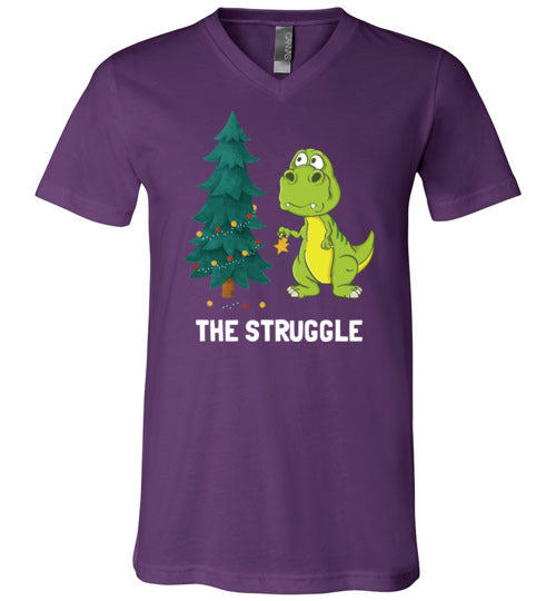 Dinosaur T-Rex Christmas Struggle V-Neck