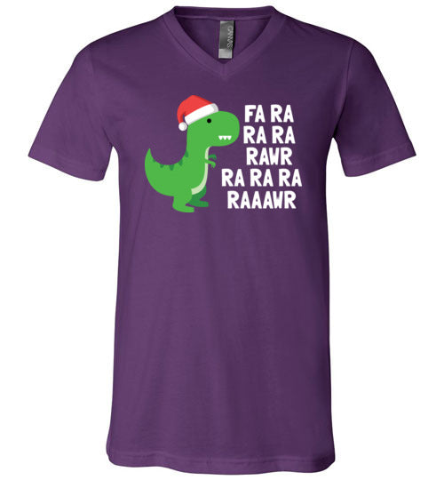 Dinosaur Christmas Fa Ra Ra Rawr V-Neck