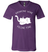 Drinking Wine Feline Fine V-Neck