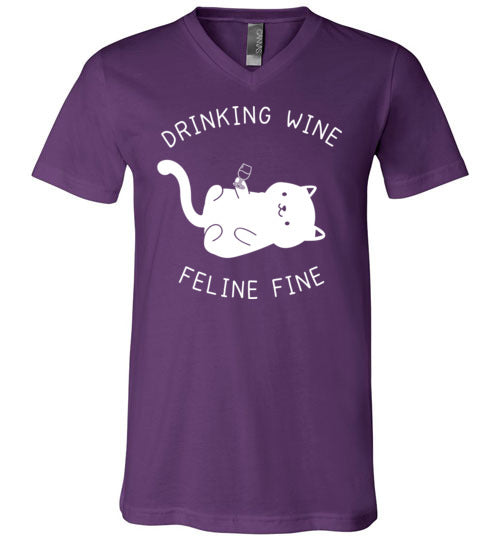 Drinking Wine Feline Fine V-Neck