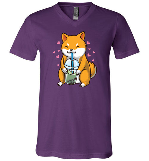 Shiba Inu Drinking Boba Tea V-Neck
