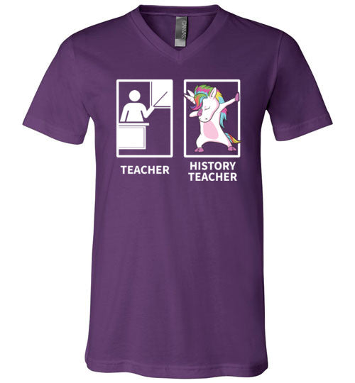 Dabbing Unicorn History Teacher V-Neck