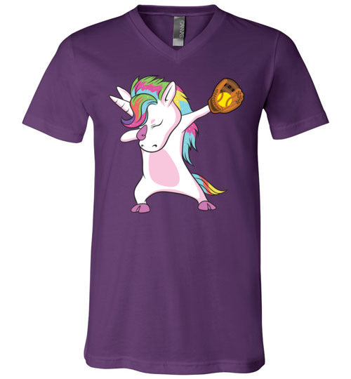 Softball Dabbing Unicorn V-Neck