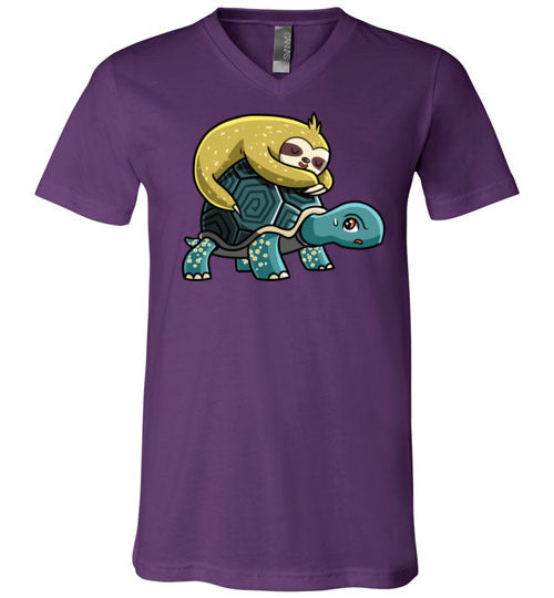 Sloth Riding Turtle V-Neck