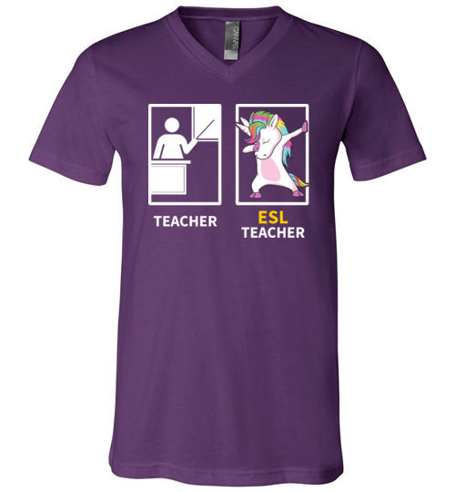 Dabbing Unicorn ESL Teacher V-Neck
