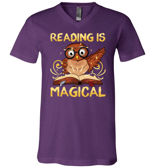 Reading Is Magical Book Owl V-Neck Canvas