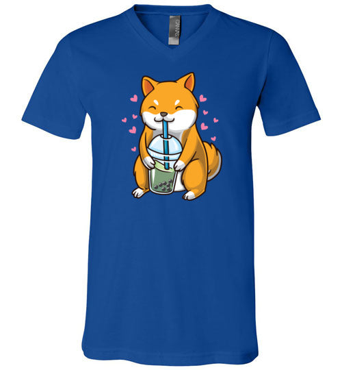 Shiba Inu Drinking Boba Tea V-Neck