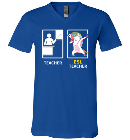 Dabbing Unicorn ESL Teacher V-Neck
