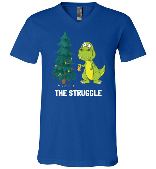 Dinosaur T-Rex Christmas Struggle V-Neck