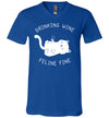 Drinking Wine Feline Fine V-Neck