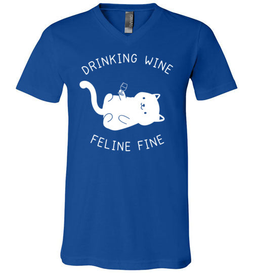 Drinking Wine Feline Fine V-Neck
