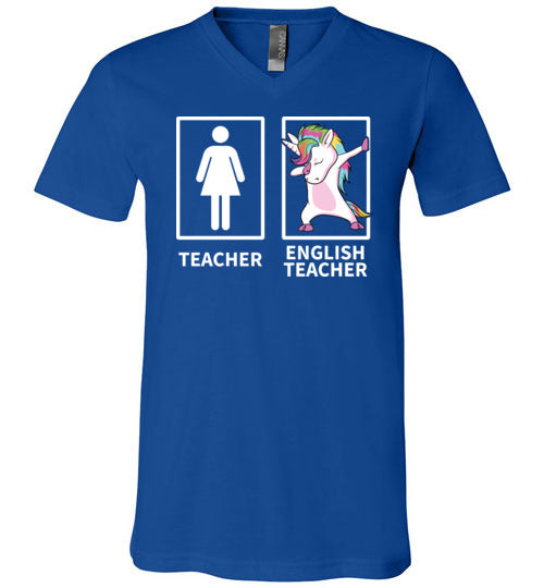 Dabbing Unicorn English Teacher V-Neck