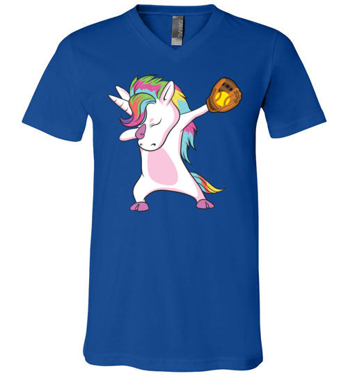 Softball Dabbing Unicorn V-Neck