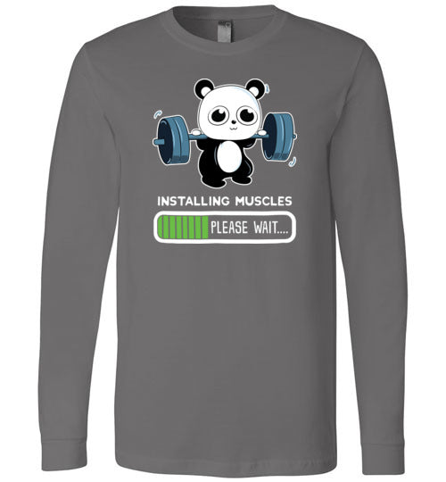 Cute Panda Installing Muscles Gym Long Sleeve