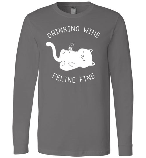 Drinking Wine Feline Fine Long Sleeve