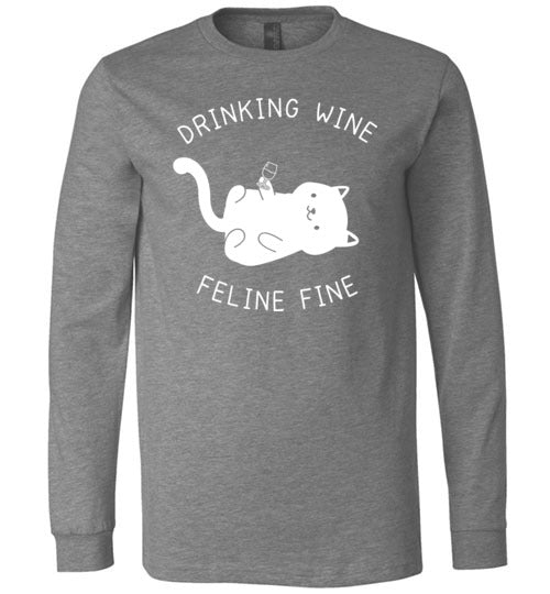 Drinking Wine Feline Fine Long Sleeve