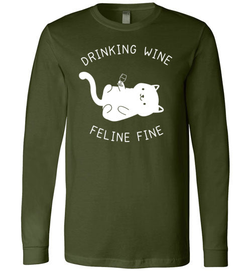 Drinking Wine Feline Fine Long Sleeve