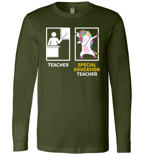 Special Education Teacher Dabbing Unicorn Long Sleeve