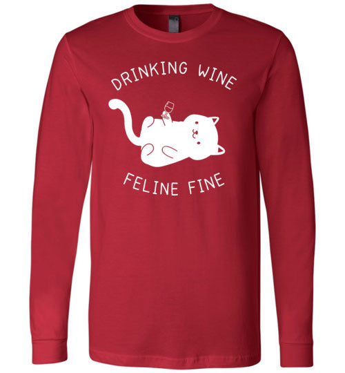Drinking Wine Feline Fine Long Sleeve