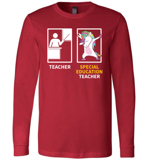 Special Education Teacher Dabbing Unicorn Long Sleeve