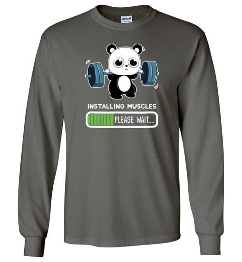 Cute Panda Installing Muscles Gym Long Sleeve