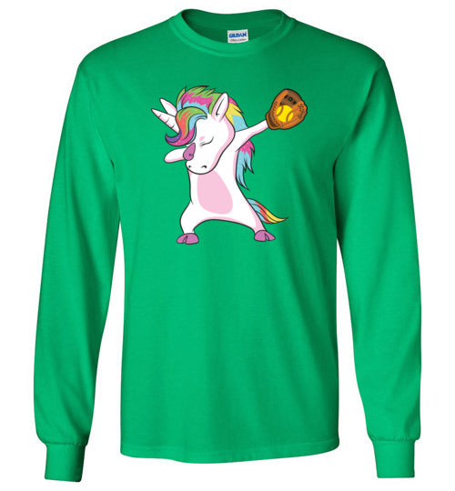 Softball Dabbing Unicorn Long Sleeve