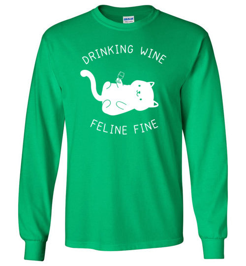 Drinking Wine Feline Fine Long Sleeve