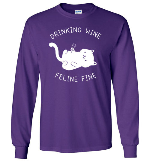 Drinking Wine Feline Fine Long Sleeve