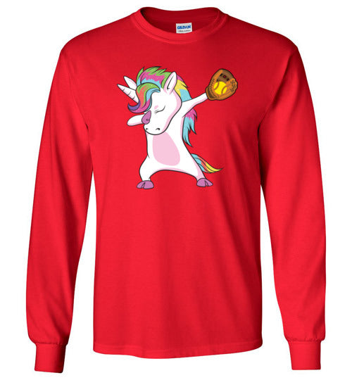 Softball Dabbing Unicorn Long Sleeve