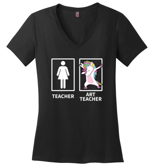 Dabbing Art Teacher Stick Figure V-Neck
