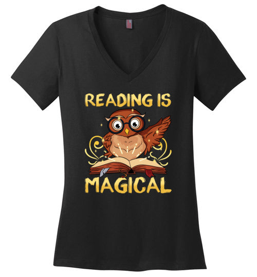 Reading Is Magical Book Owl V-Neck Canvas