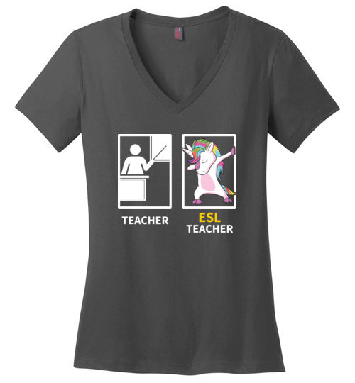 Dabbing Unicorn ESL Teacher V-Neck